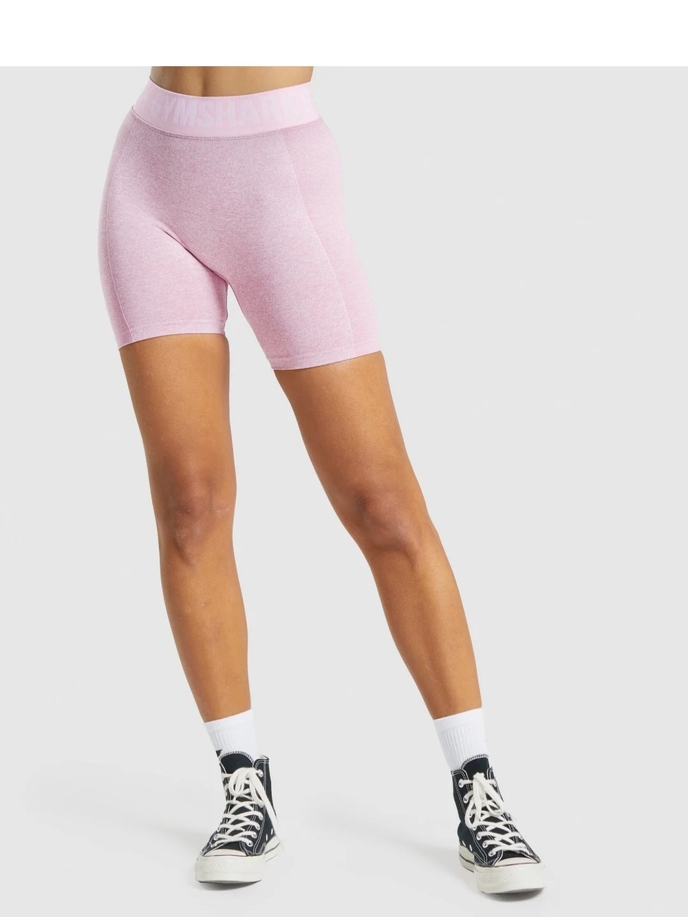 Gymshark Flex Shorts — Baby Pink & White